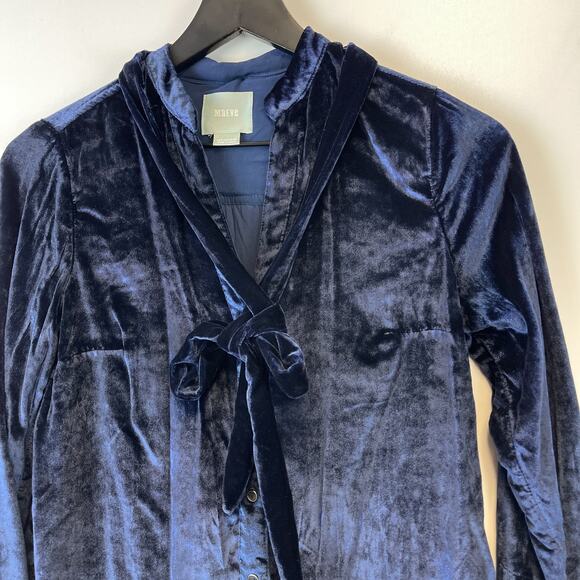 Maeve Anthropologie Size 0 US Blue Velvet Hi-Low Button Down Tunic Shirt VNeck - Picture 7 of 11